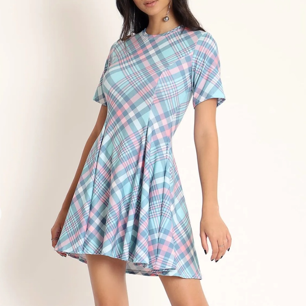 Blackmilk PLAID BABY PASTEL EVIL TEE DRESS sz. S